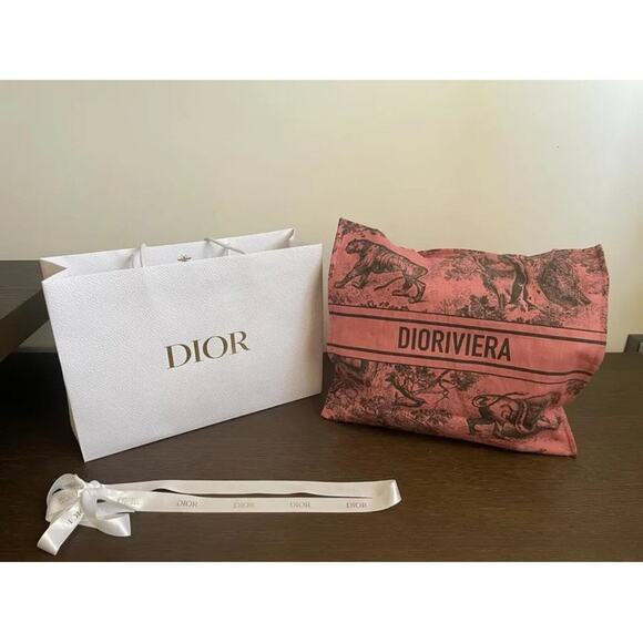 DIOR DIORIVIERA CD Christian Pink TOTE BEACH BAG Travel large size linen PURSE - Picture 2 of 9